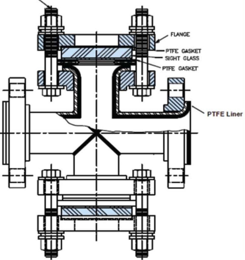 PTFE LIned Sight Glass Drawing